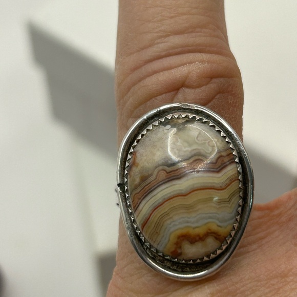 Sterling Silver Crazy Lace Agate Ring Size 7 - Picture 5 of 6